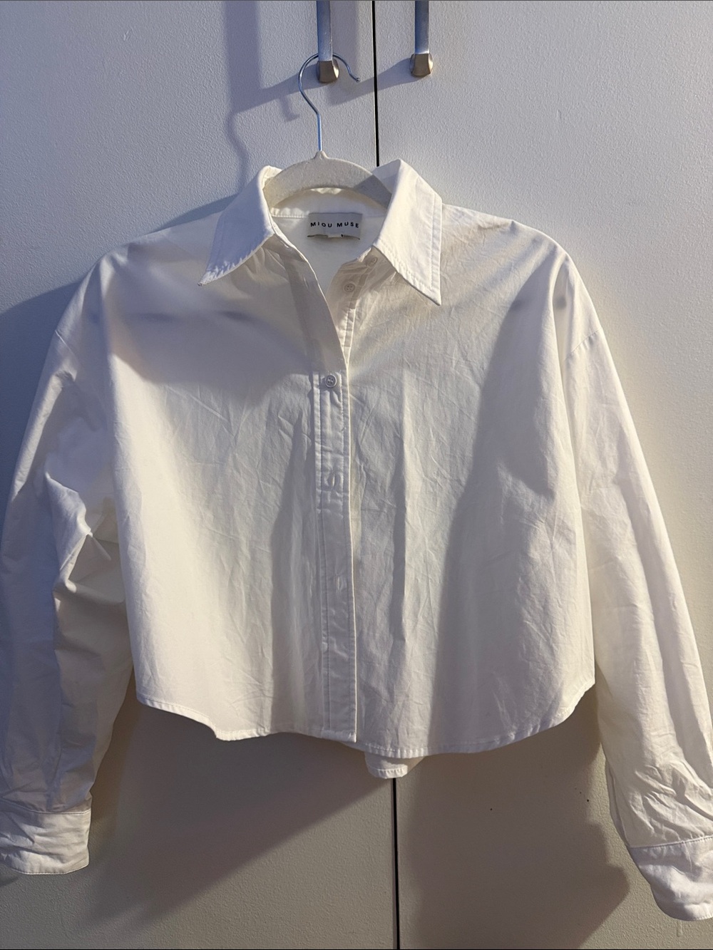 Miou Muse White Cropped Button-Front Shirt -
